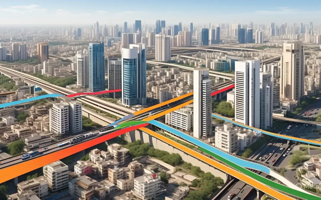 Panoramic skyline of Greater Noida highlighting its modern real estate and infrastructure, signifying investment opportunities in 2025.